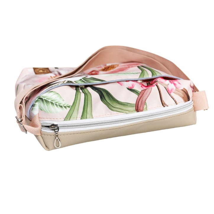 Torebka Na Ramię z Motywem Kwiatów i Beżową Ekoskórą – Handmade