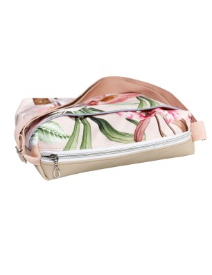 Szycie z pasją|Torebka Na Ramię z Motywem Kwiatów i Beżową Ekoskórą – Handmade|Torebki z Ekoskórą|SZYCIE Z PASJĄ