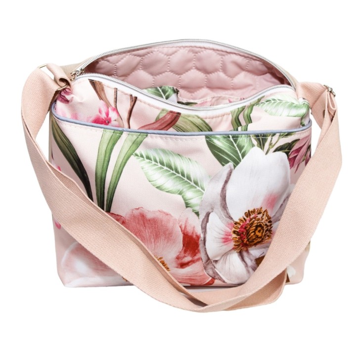 Torebka Na Ramię z Motywem Kwiatów i Beżową Ekoskórą – Handmade