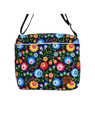 Torebka z Motywem Łowickim i Granatową Ekoskórą – Handmade