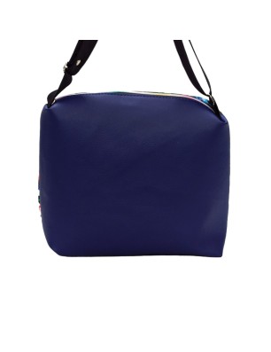 Szycie z pasją|Torebka Na Ramię z Motywem Ludowych Kwiatów i Granatową Ekoskórą – Handmade|Torebki z Ekoskórą|SZYCIE Z PASJĄ