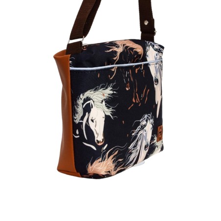 Torebka Na Ramię z Motywem Koni i Brązową Ekoskórą – Handmade