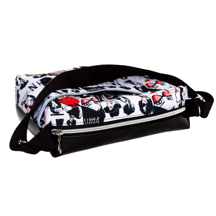 Torebka Na Ramię z Motywem Fashion i Czarną Ekoskórą – Handmade Torebka Na Ramię z Motywem Fashion i Czarną Ekoskórą – Handmade