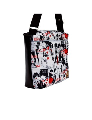 Torebka Na Ramię z Motywem Fashion i Czarną Ekoskórą – Handmade