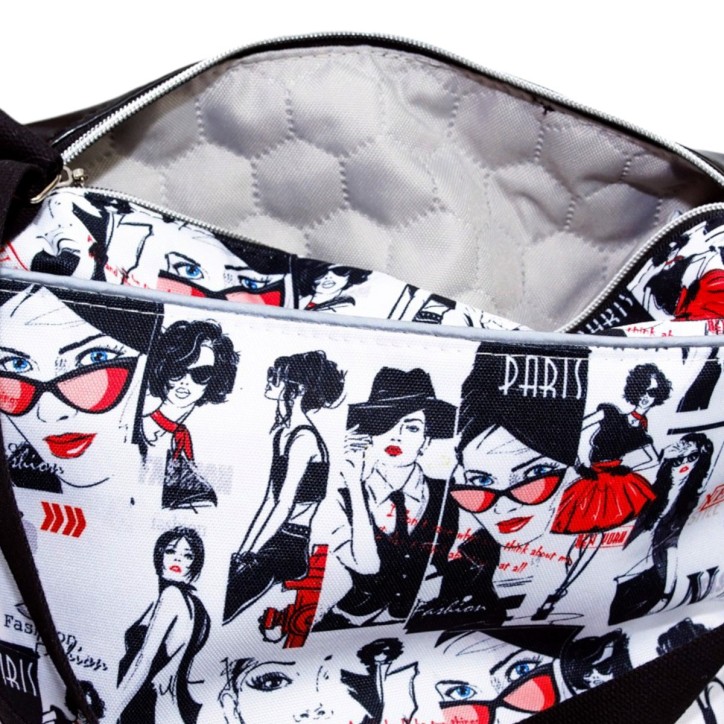 Torebka Na Ramię z Motywem Fashion i Czarną Ekoskórą – Handmade Torebka Na Ramię z Motywem Fashion i Czarną Ekoskórą – Handmade