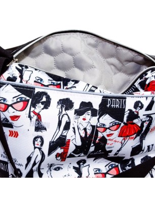 Szycie z pasją|Torebka Na Ramię z Motywem Fashion i Czarną Ekoskórą – Handmade|Torebki z Ekoskórą|SZYCIE Z PASJĄ