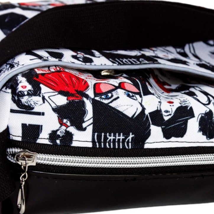 Torebka Na Ramię z Motywem Fashion i Czarną Ekoskórą – Handmade Torebka Na Ramię z Motywem Fashion i Czarną Ekoskórą – Handmade