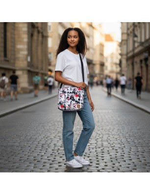 Torebka Na Ramię z Motywem Fashion i Czarną Ekoskórą