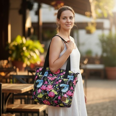 Torbo Plecak Damski 3w1 z motywem kwiatów i kolibrów