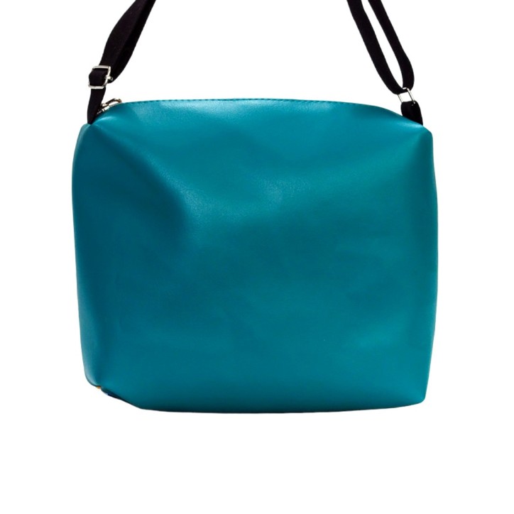 Torebka Na Ramię z Motywem Ludowych Kwiatów i Turkusową Ekoskórą – Handmade