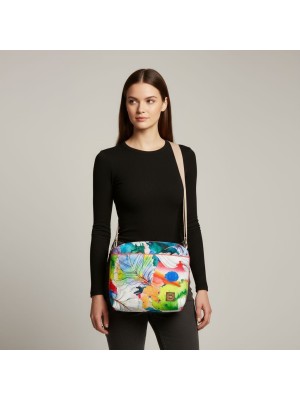 Torebka Na Ramię z Motywem Piórek i Różową Ekoskórą