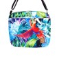 Torebka Na Ramię z Motywem Papugi i Fioletową Ekoskórą – Handmade