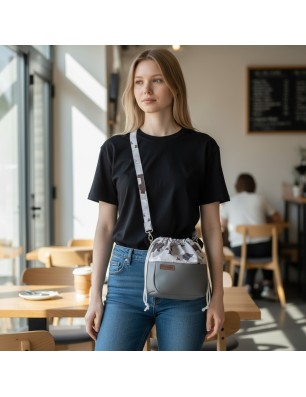 Torebka Sakiewka Szara z Motywem Leśnych Zwierząt – Handmade