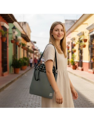 Torebka szara z motywem plastrów miodu – torba damska z kominem handmade