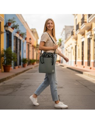 Szycie z pasją|Torebka szara z motywem plastrów miodu – torba damska z kominem handmade|Kolorowe Torby na ramię|SZYCIE Z PASJĄ