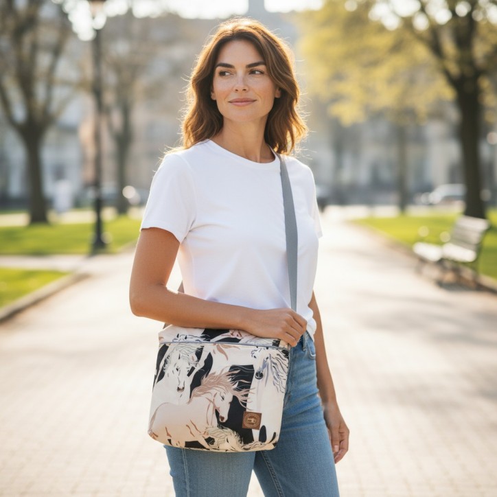 Mała Torebka Damska - Beżowe Konie Mała Torebka Damska - Beżowe Konie