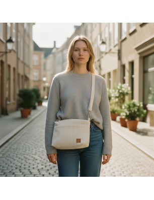 Kremowa Torebka ze Sztruksu - Na Spacer i do Pracy