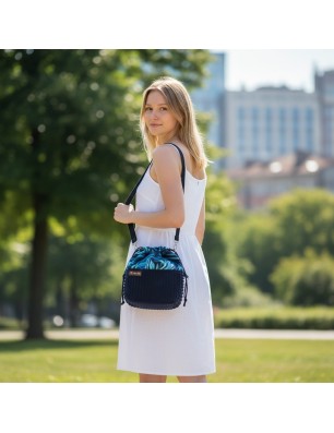 Torebka Sakiewka Sztruksowa Granatowa z Motywem Ebru – Handmade