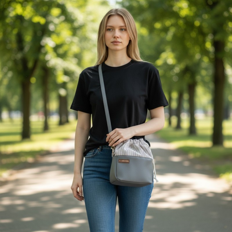 Torebka Sakiewka Sztruksowa Szara