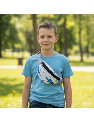 Szycie z pasją|Nerka Dinozaury Blue - Saszetka na biodro dla dziecka|Saszetki Nerki dla dzieci|SZYCIE Z PASJĄ