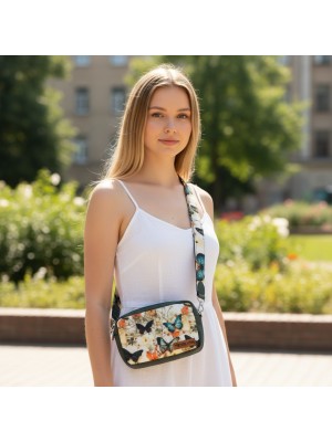 Mini Torebka Box z Ekoskóry z Motywem Motyli i Polnych Kwiatów