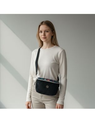 Torebka-Nerka Sztruksowa Czarna z Motywem Kota – Księżycowy Kot - Handmade