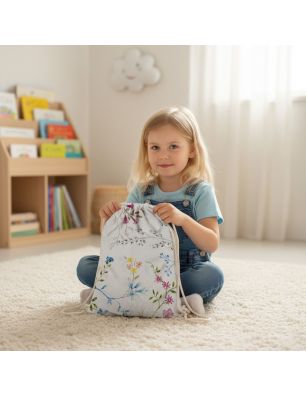 Szycie z pasją|Plecak Worek Bawełniany dla dzieci 35x45 - Kolorowe Kwiaty i Liście|Worki do przedszkola|SZYCIE Z PASJĄ