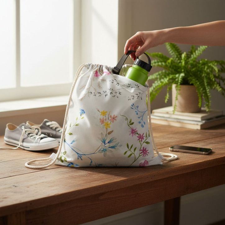 Plecak Worek Bawełniany dla dzieci 35x45 - Kolorowe Kwiaty i Liście