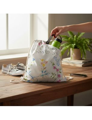 Szycie z pasją|Plecak Worek Bawełniany dla dzieci 35x45 - Kolorowe Kwiaty i Liście|Worki do przedszkola|SZYCIE Z PASJĄ