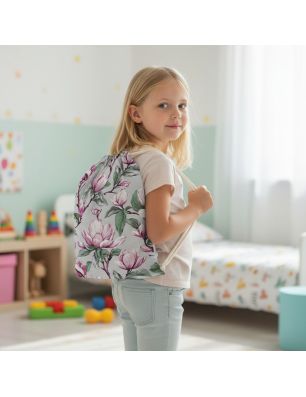 Plecak Worek Bawełniany dla dzieci 35x45 - Wzór Magnolii na Szarym Tle