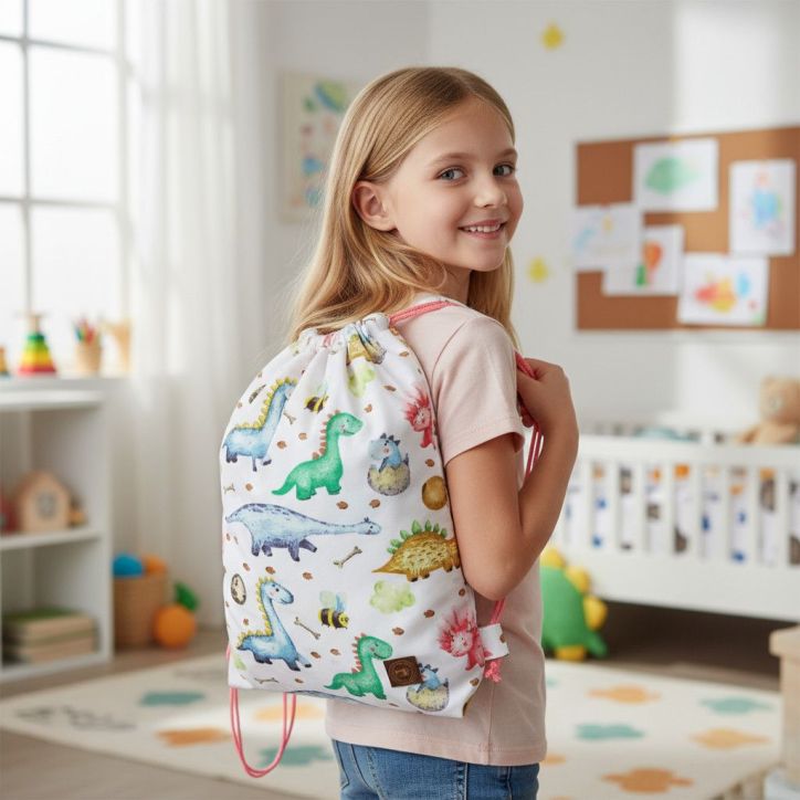 Plecak Worek Bawełniany dla dzieci Jasny Dinozaury