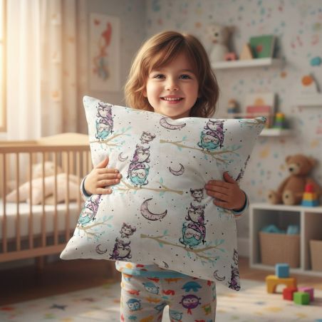 Bawełniana Poszewka Na Poduszkę 40x40 – Pastelowe Sówki i Księżyce