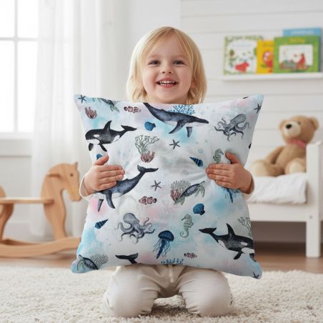 Bawełniana Poszewka Na Poduszkę – Podwodny Świat Wielorybów