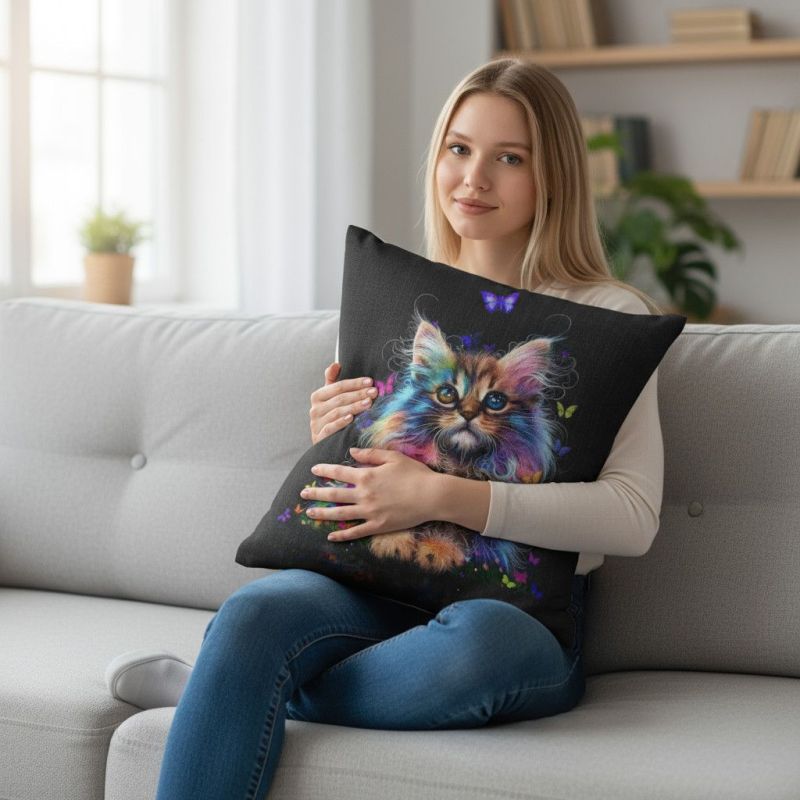 Poduszka Tęczowy Kotek - Poduszka Dekoracyjna
