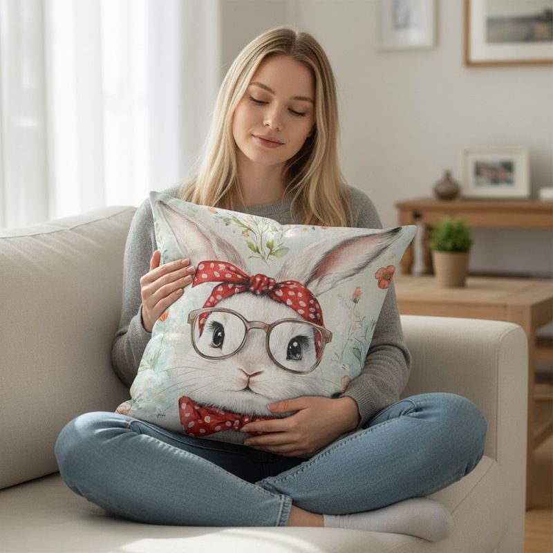 Poduszka Królik - Ręcznie Wykonana z Mikrofazy i Minky