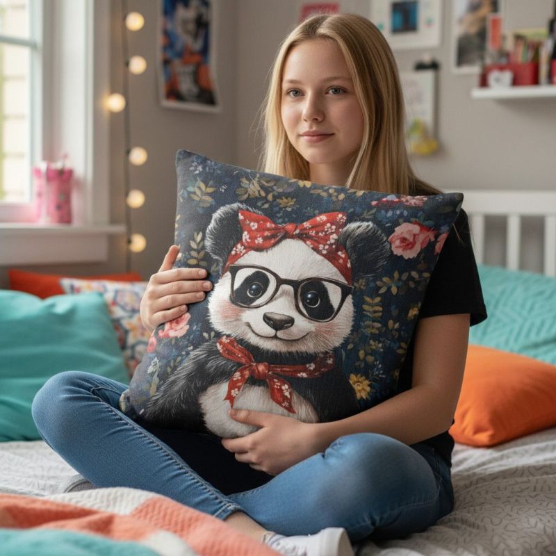 Poduszka Panda - Ręcznie Wykonana z Mikrofazy i Minky