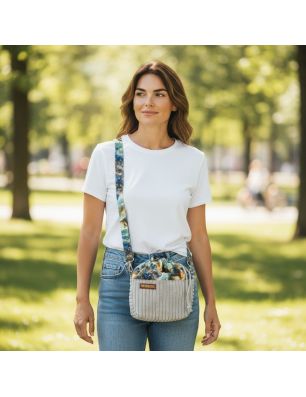 Torebka Sakiewka Sztruksowa Szara z Motywem Kosmicznych Kotów – Handmade