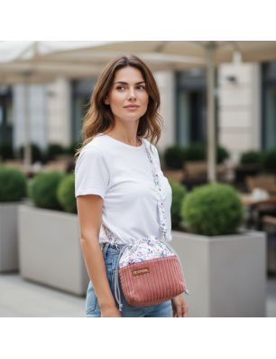 Torebka Sakiewka Sztruksowa Brudny Róż z Motywem Kwiatowym – Handmade