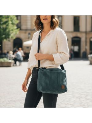 Torebka Sztruksowa Zielono-Niebieska z Kieszonką na Magnes – Handmade