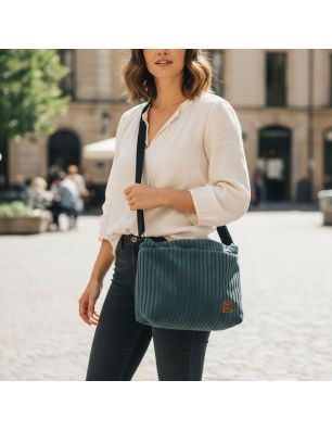 Torebka Sztruksowa Zielono-Niebieska z Kieszonką na Magnes – Handmade