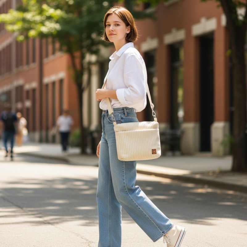 Beżowa Torebka Sztruksowa – Wygodna torba damska