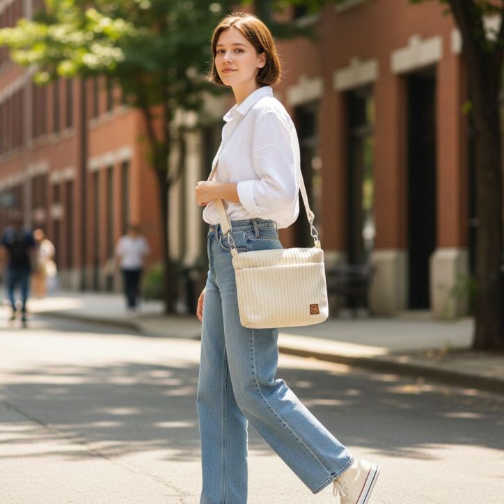 Beżowa Torebka Sztruksowa – Wygodna torba damska