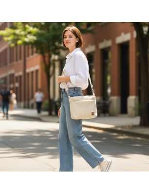 Beżowa Torebka Sztruksowa – Wygodna torba damska