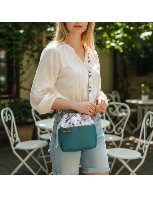 Szycie z pasją|Torebka Sakiewka Turkusowa z Motywem Róż – Handmade|Torebki Małe Kolorowe|SZYCIE Z PASJĄ