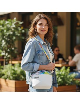 Torebka Sakiewka Biała z Motywem Kolorowych Liści – Handmade