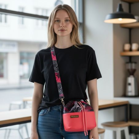 Torebka Sakiewka Różowa z Motywem Liści Bananowca – Handmade