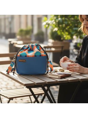 Torebka Sakiewka Niebieska z Motywem Kolorowych Okręgów - Handmade