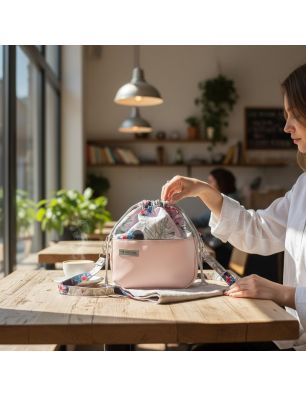 Torebka Sakiewka Pudrowy Róż z Motywem Myszki i Kwiatów - Handmade