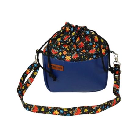 Torebka Kwiatowa – Granatowa Modna Sakiewka na Ramię