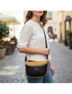 Torebka-Nerka Czarna z Sztruksem Musztardowym – Handmade